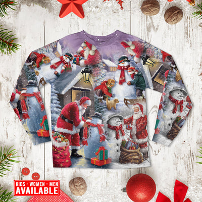 Christmas Santa Claus Build Snowman Gift For You - Pajamas Long Sleeve - Owls Matrix LTD