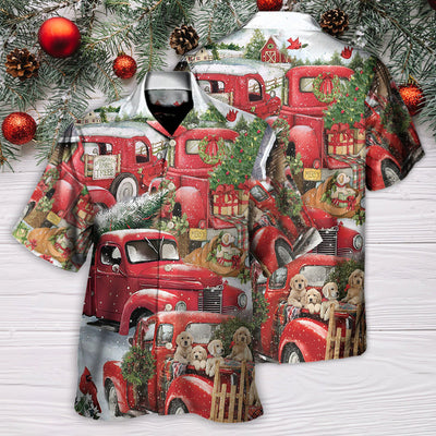 Christmas Red Truck With Xmas Tree And Little Puppy - Hawaiian Shirt - Owls Matrix LTD
