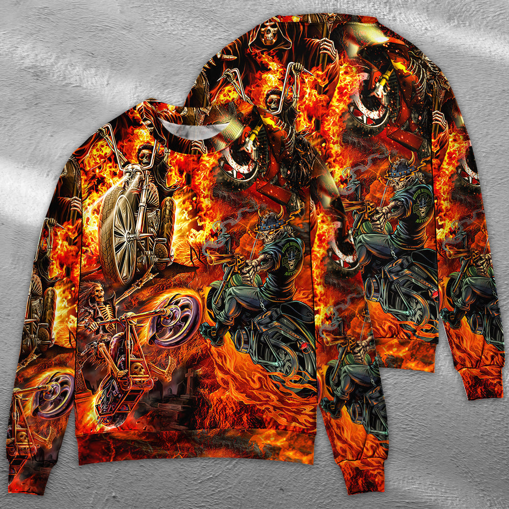 Motorcycle Lover Skull Fire Burning Art Style - Sweater - Ugly Christmas Sweaters - Owls Matrix LTD