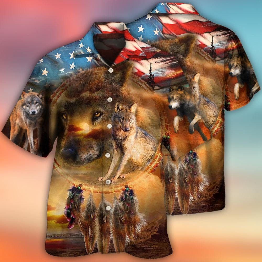 Wolf Independence Day Dreamcatcher American Flag - Hawaiian Shirt - Owls Matrix LTD