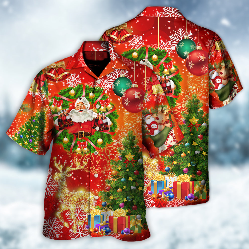 Christmas Santa Claus Drinking Christmas Tree Red Light - Hawaiian Shirt - Owls Matrix LTD