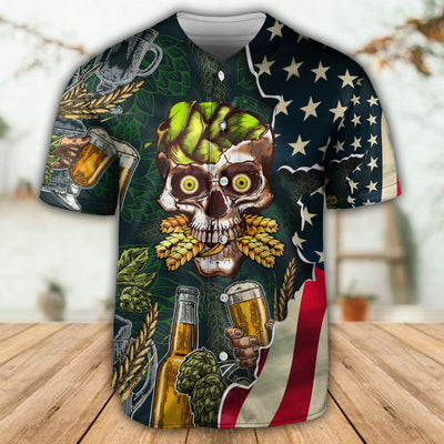 Skull Love Beer Life American Flag - Baseball Jersey - Owls Matrix LTD