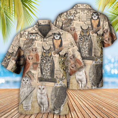 Owl Old Paper Vintage Art - Hawaiian Shirt - Owls Matrix LTD