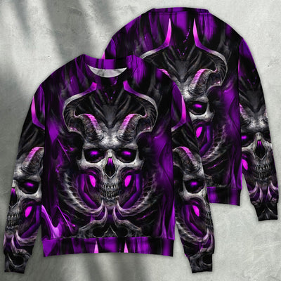 Skull Dark Purple Fire Lighting - Sweater - Ugly Christmas Sweaters - Owls Matrix LTD
