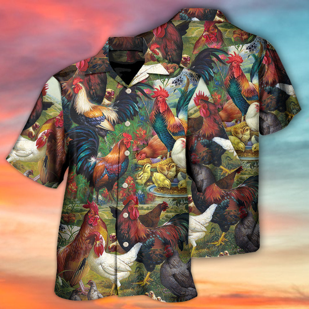 Chicken Lovers Retro Style Background - Hawaiian Shirt - Owls Matrix LTD