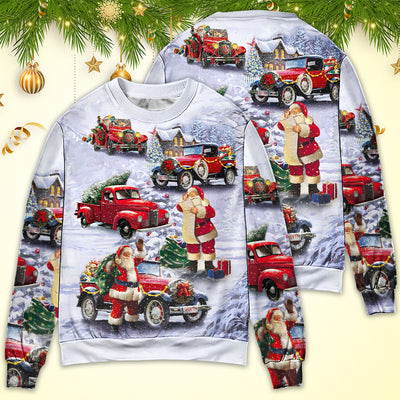 Christmas Santa Claus Funny Red Truck Gift For Xmas Painting Style - Sweater - Ugly Christmas Sweaters - Owls Matrix LTD