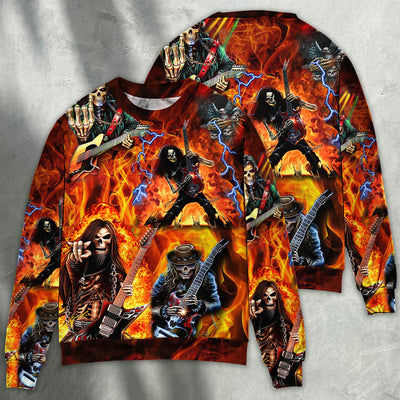 Guitar Skull Fire So Hot - Sweater - Ugly Christmas Sweaters - Owls Matrix LTD