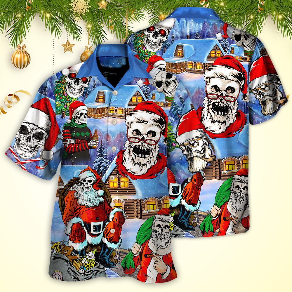 Christmas Skull Santa In The Town Love Xmas - Hawaiian Shirt - Owls Matrix LTD