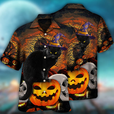 Halloween Black Cat Scary Pumpkin - Hawaiian Shirt - Owls Matrix LTD