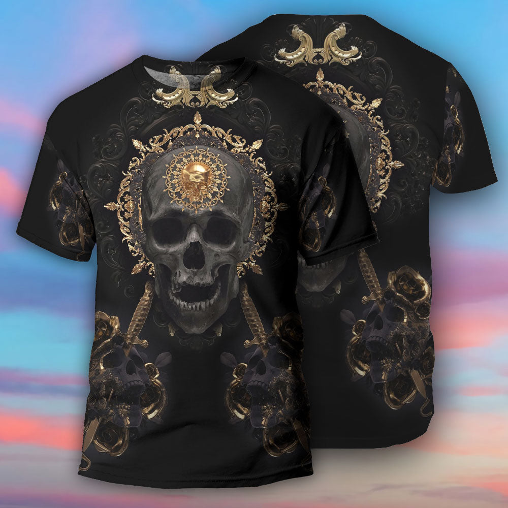 Skull Golden Skull True King Stay True Till Death - Round Neck T-shirt - Owls Matrix LTD
