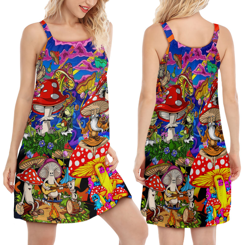 Hippie Mushroom Happy Together - Women's Sleeveless Cami Dress - Owls Matrix LTD