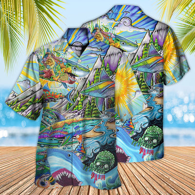 Hippie Shark Colorful Art Peace - Hawaiian Shirt - Owls Matrix LTD