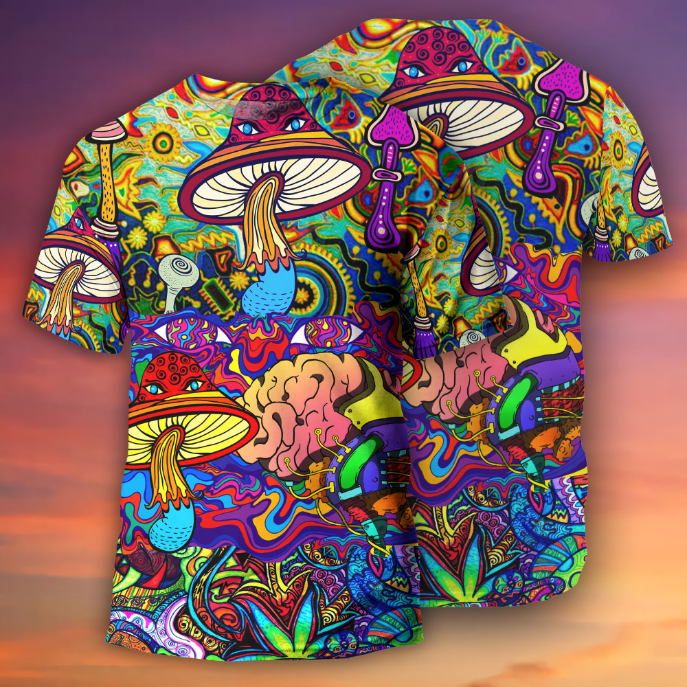 Hippie Mushroom Colorful Lover - Round Neck T-shirt - Owls Matrix LTD