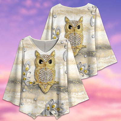 Owl Golden Jewelry Marble Style - V-neck T-shirt - Owls Matrix LTD