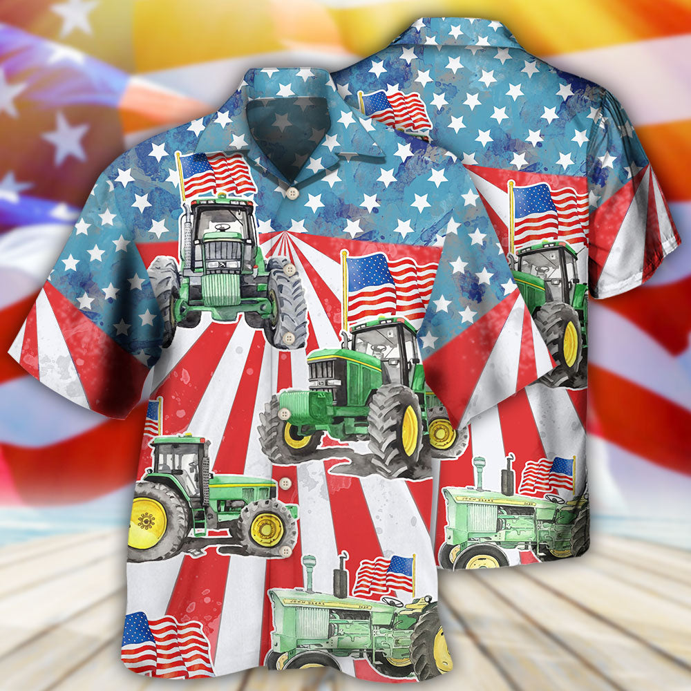 Tractor Independence Day Watercolor Tractor US Flag - Hawaiian Shirt - Owls Matrix LTD