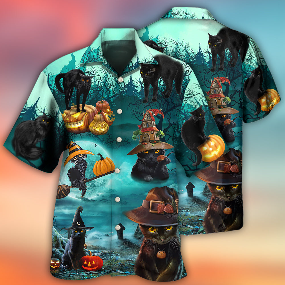 Halloween Black Cat Pumpkin Scary Style - Hawaiian Shirt - Owls Matrix LTD