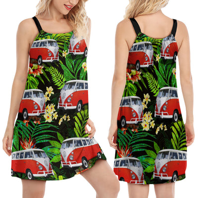 Hippie Van Volkswagen Camper Van - Women's Sleeveless Cami Dress - Owls Matrix LTD