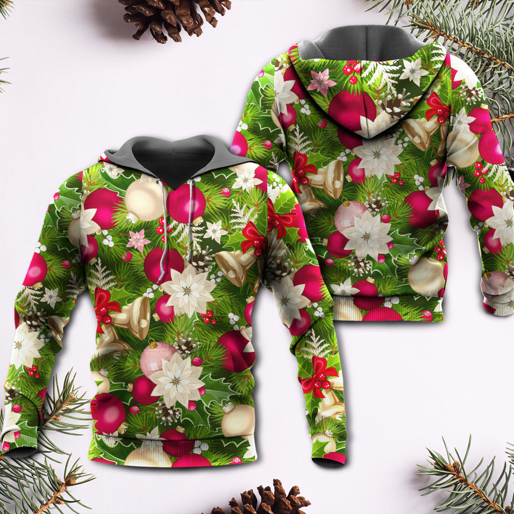 Christmas Fir-Tree And Poinsettia Flowers - Hoodie - Owls Matrix LTD