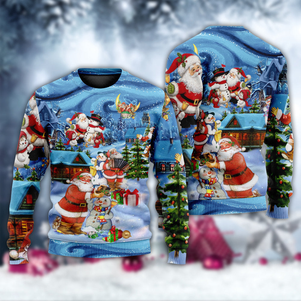 Christmas Santa And Snowman Best Friends - Sweater - Ugly Christmas Sweaters - Owls Matrix LTD