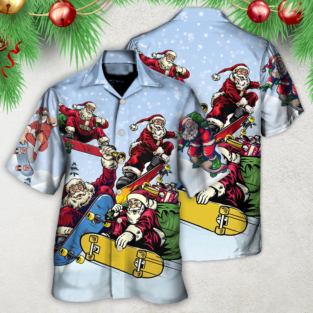 Christmas Santa Skateboard Snow Day - Hawaiian Shirt - Owls Matrix LTD