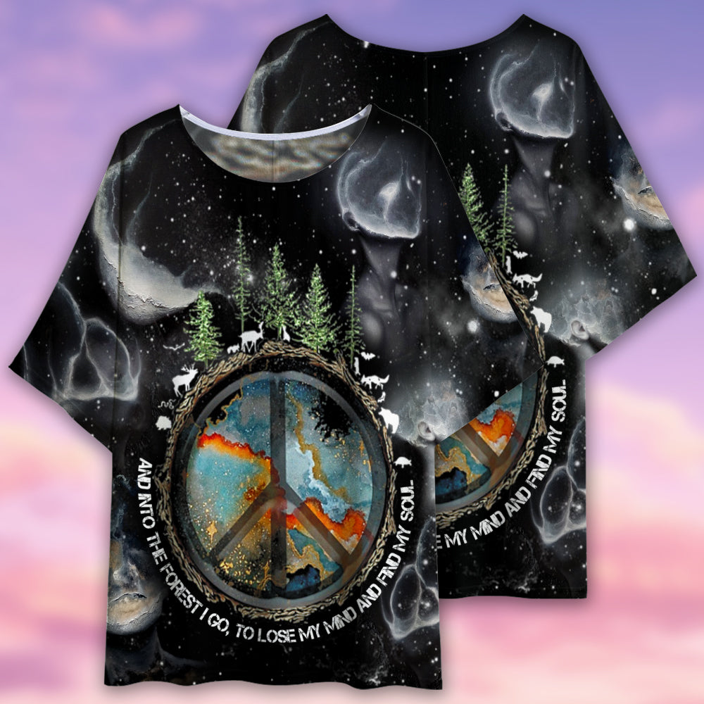 Hippie Into The Forest I Go to Lose My Mind And Find My Soul - Women's T-shirt With Bat Sleeve - Owls Matrix LTD