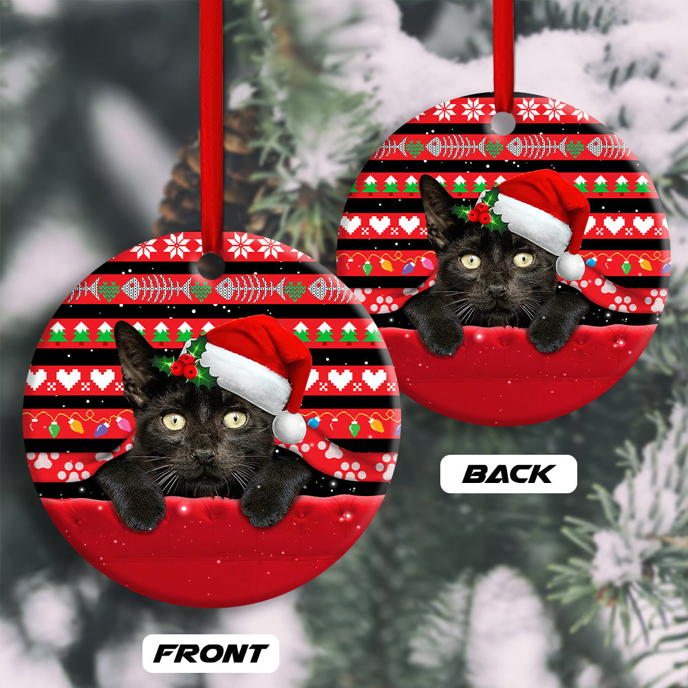 Christmas Black Cat Funny Xmas Decor Tree Hanging - Circle Ornament - Owls Matrix LTD