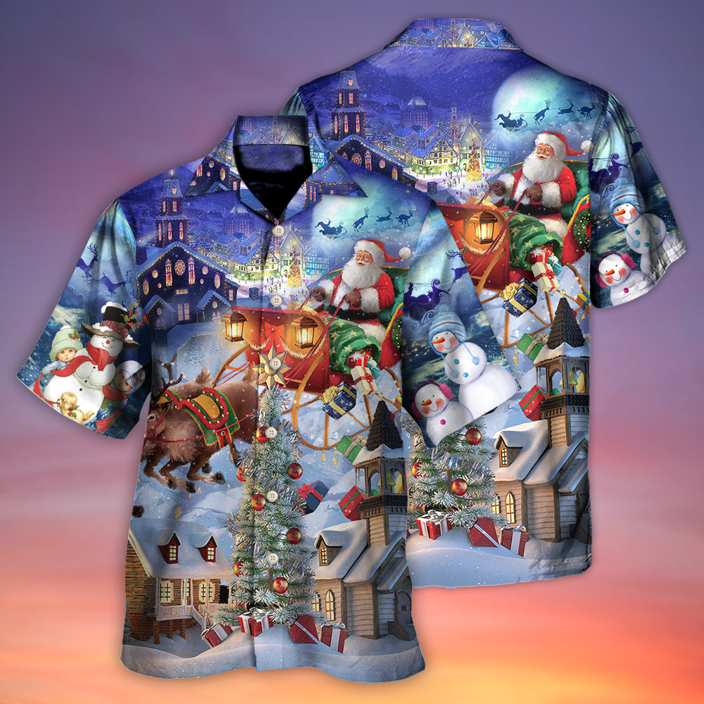 Christmas Rudolph Santa Claus Reindeer Gift Light Art Style - Hawaiian Shirt - Owls Matrix LTD