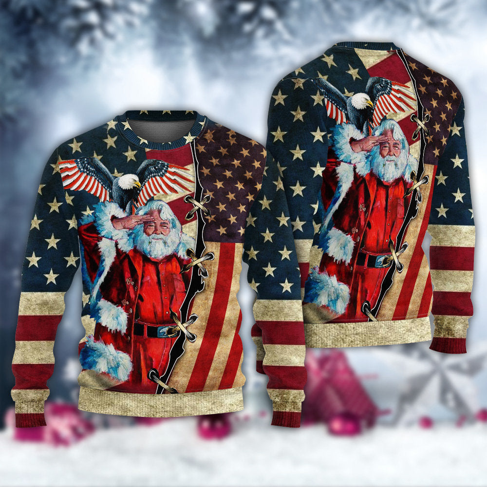 Christmas Patriot Santa Claus - Sweater - Ugly Christmas Sweaters - Owls Matrix LTD
