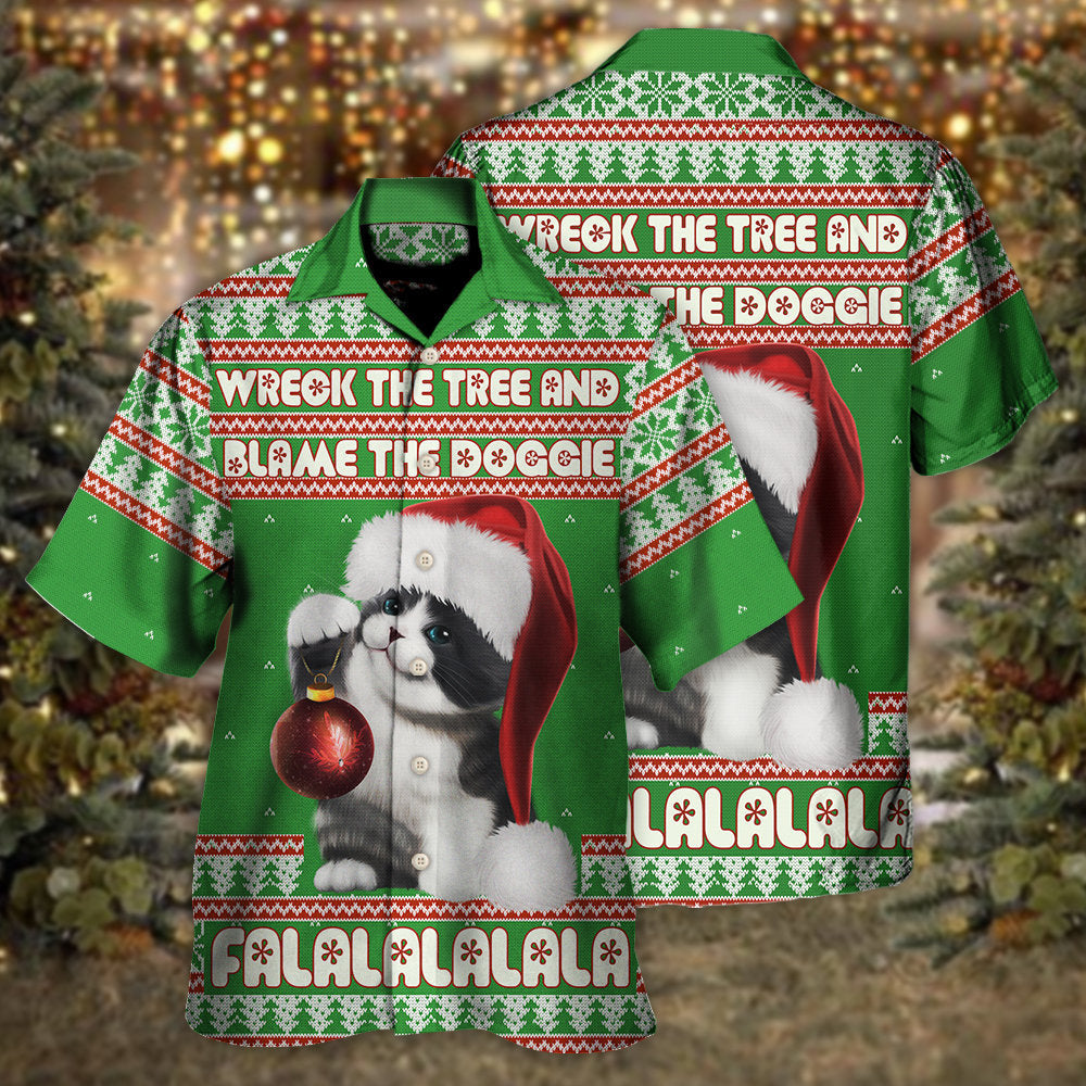 Cat Wreck The Tree And Blame The Doggie Falalala Christmas - Hawaiian Shirt - Owls Matrix LTD
