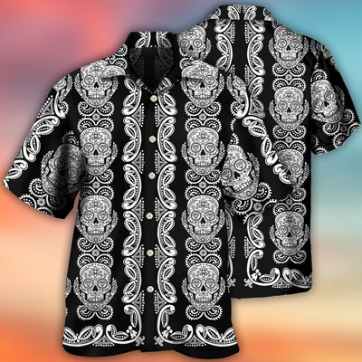 Skull Diamond Pattern Black And White - Hawaiian Shirt - Owls Matrix LTD