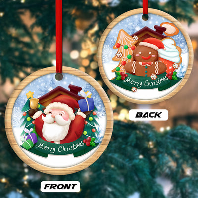 Christmas Santa Snowman Merry Christmas - Circle Ornament - Owls Matrix LTD
