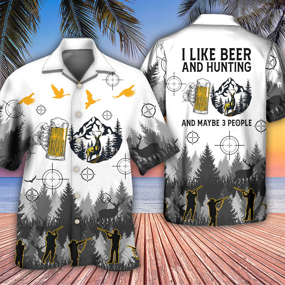 Beer I Like Beer And Hunting And Maybe 3 People - Hawaiian Shirt - Owls Matrix LTD