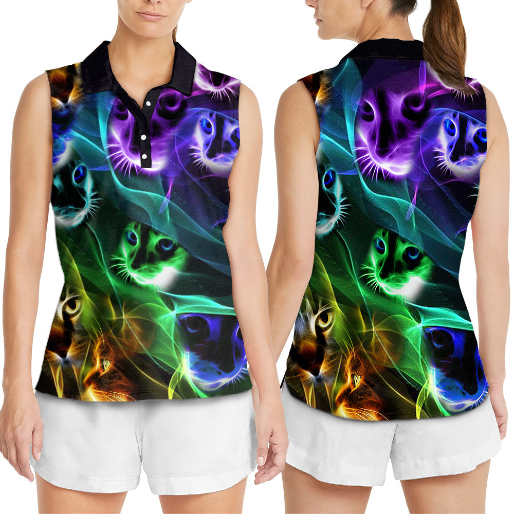 Cat Awesome Flash Neon Style - Women's Polo Shirt - Owls Matrix LTD