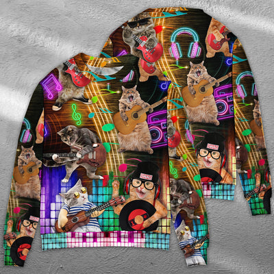 Cat Rocker Lets Play Music Lovely Style - Sweater - Ugly Christmas Sweaters - Owls Matrix LTD