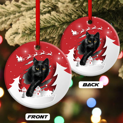 Christmas Black Cat Love Xmas Paper Cut Decor Tree Hanging - Circle Ornament - Owls Matrix LTD