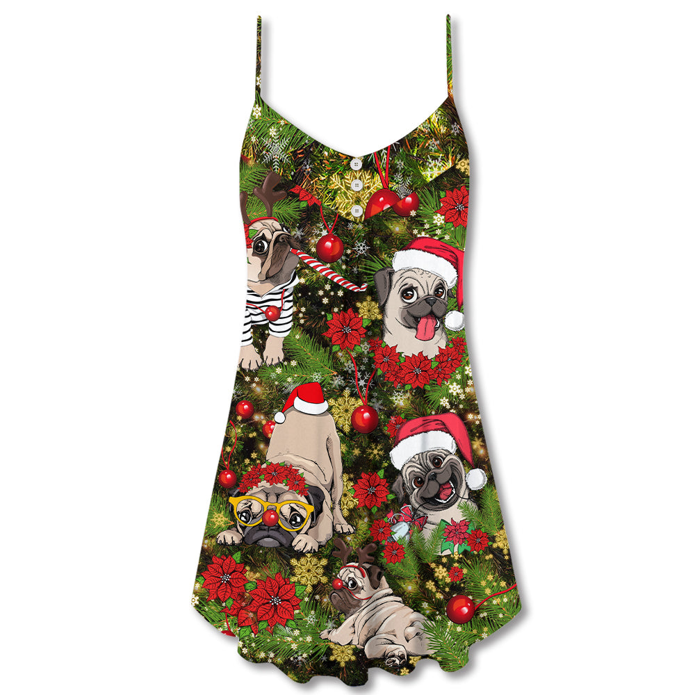 Christmas Have Yourself A Merry Little Pugmas - V-neck Sleeveless Cami Dress - Owls Matrix LTD