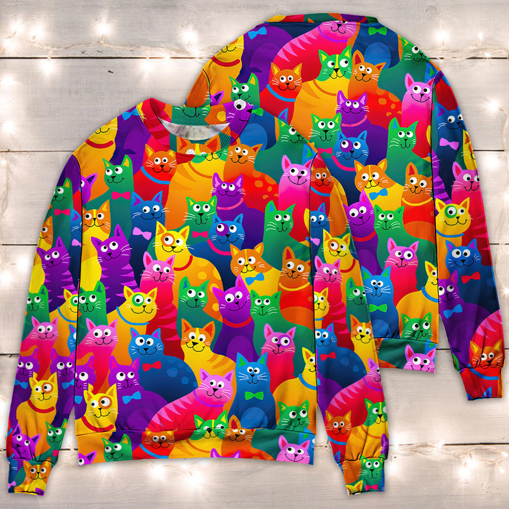 Cats Funny Colorful Style - Sweater - Ugly Christmas Sweaters - Owls Matrix LTD