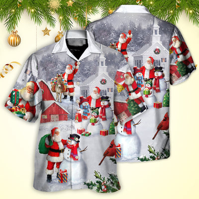 Christmas Santa Claus With Snowman Family In The Town Art Style - Hawaiian Shirt - Owls Matrix LTD