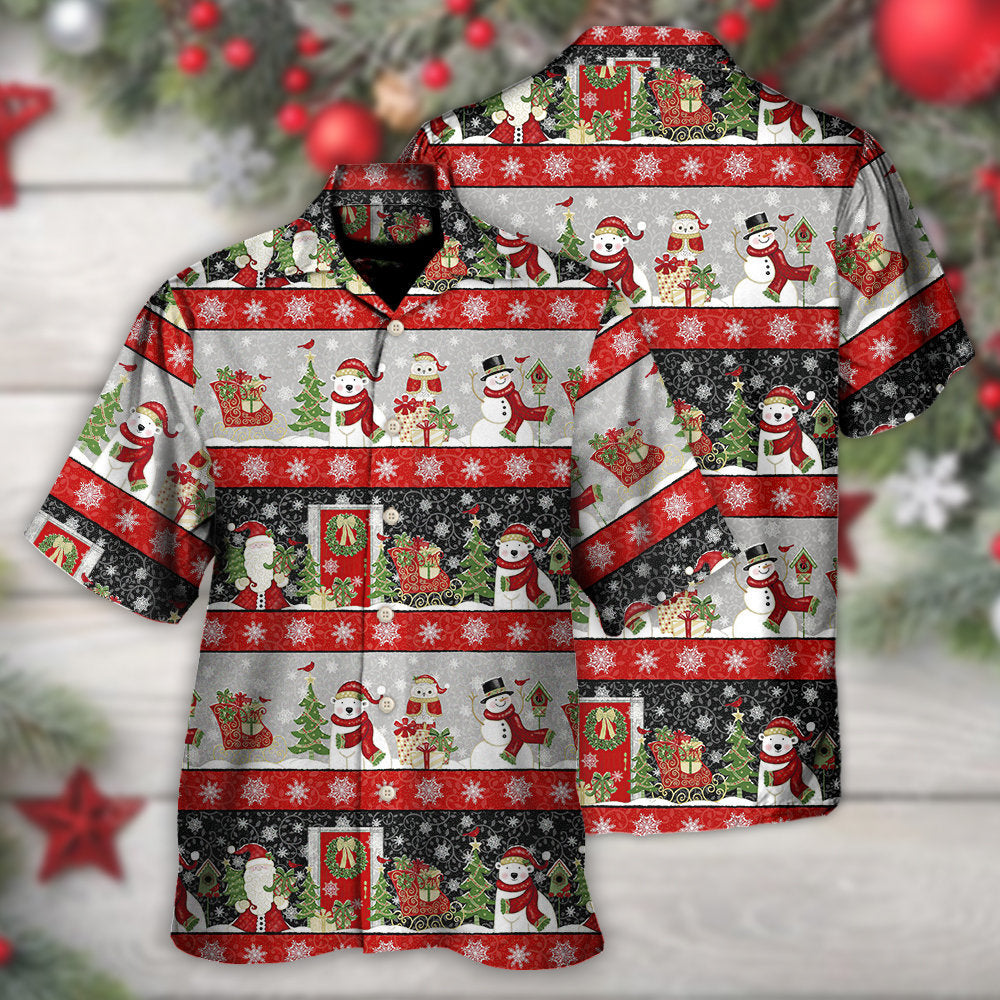 Christmas Santa Claus And Snowman Happy Xmas - Hawaiian Shirt - Owls Matrix LTD