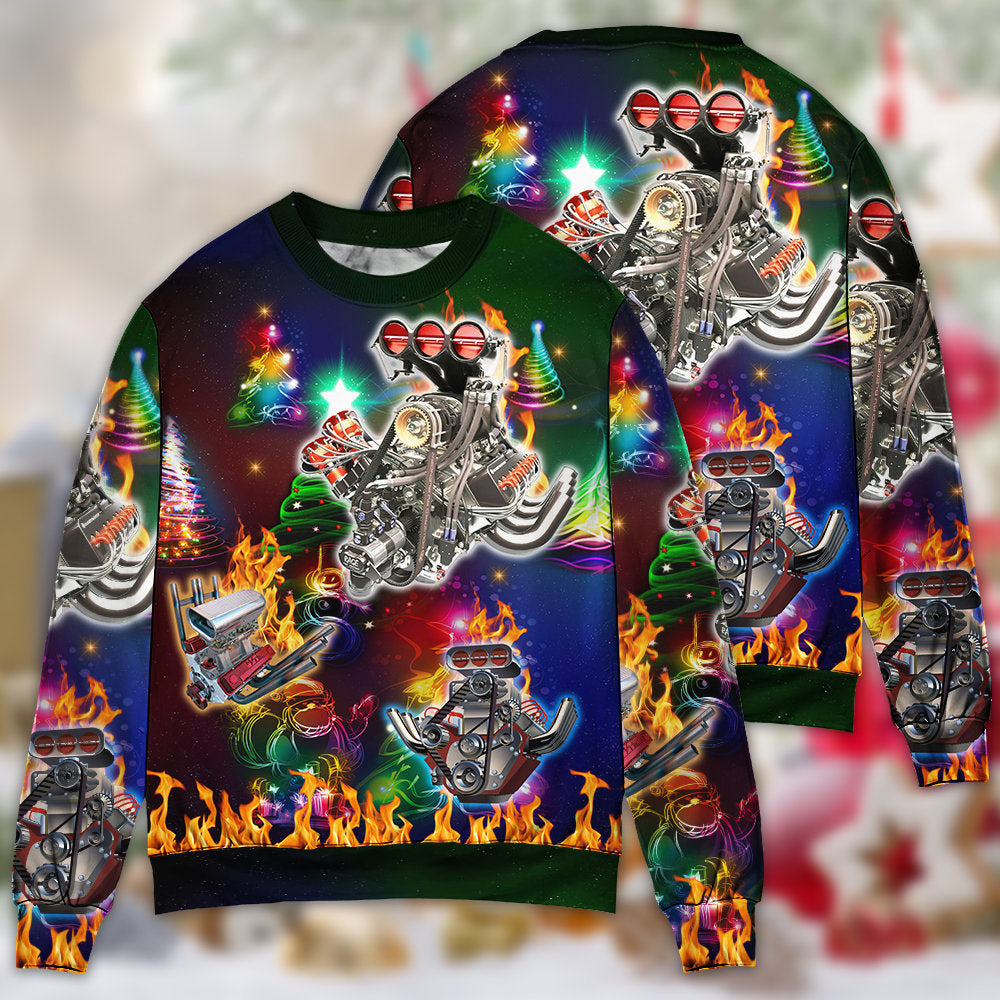 Hot Rod Christmas Tree Fire - Sweater - Ugly Christmas Sweaters - Owls Matrix LTD