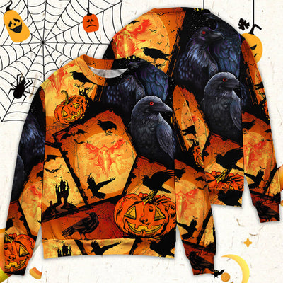Halloween Raven Pumpkin Scary - Sweater - Ugly Christmas Sweaters - Owls Matrix LTD