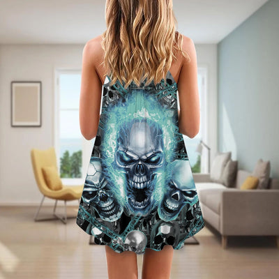 Skull Screaming Cool Blue - Summer Dress - Owls Matrix LTD