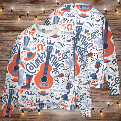 Guitar Country Music Festival Elements - Sweater - Ugly Christmas Sweaters - Owls Matrix LTD