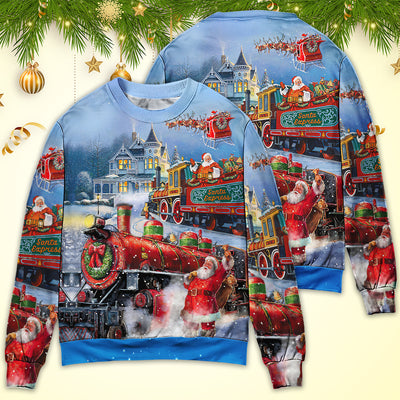 Christmas Santa Claus Train Gift For Xmas Painting Style - Sweater - Ugly Christmas Sweaters - Owls Matrix LTD