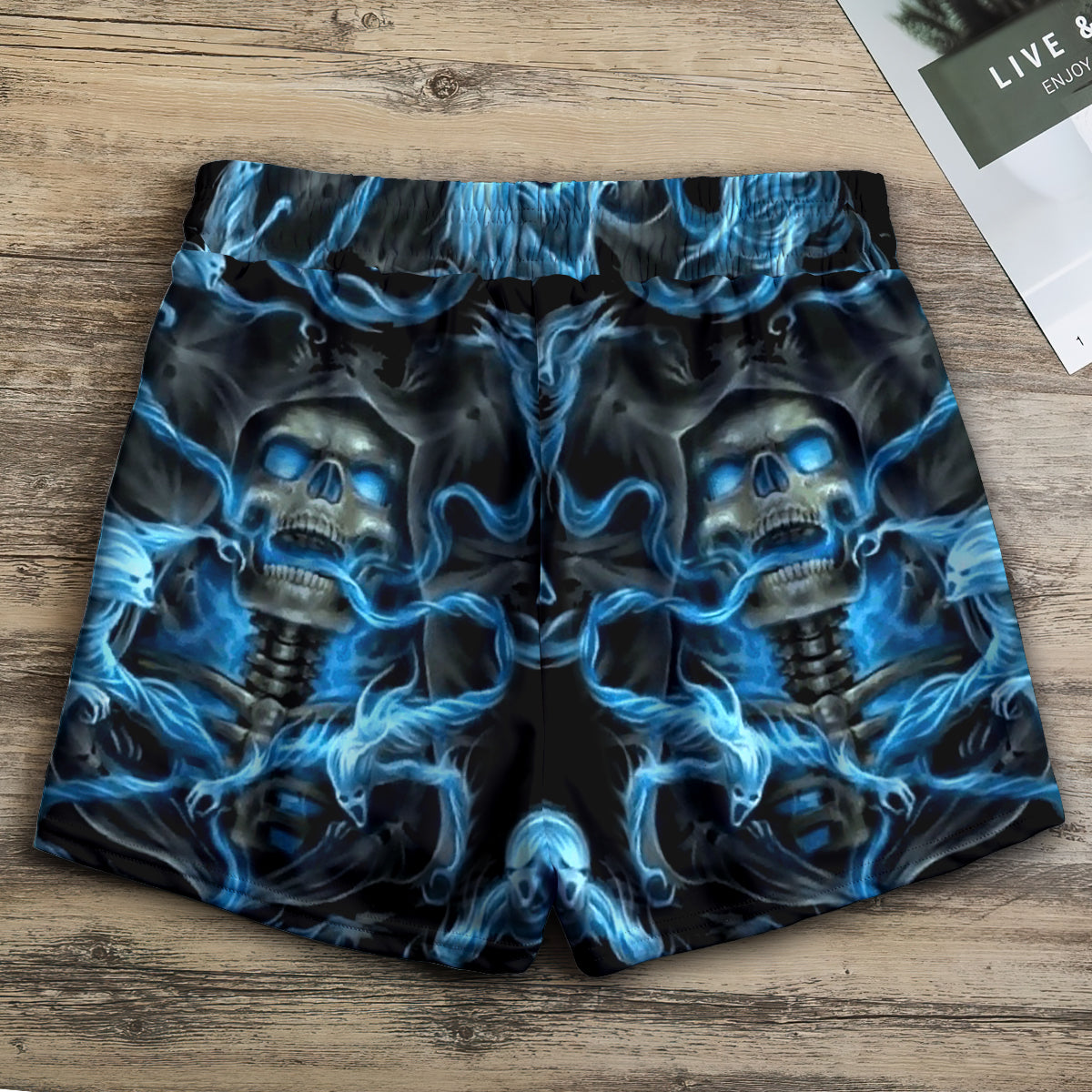 Skull Black Ground Blue Lighting - Women's Casual Shorts - Owls Matrix LTD