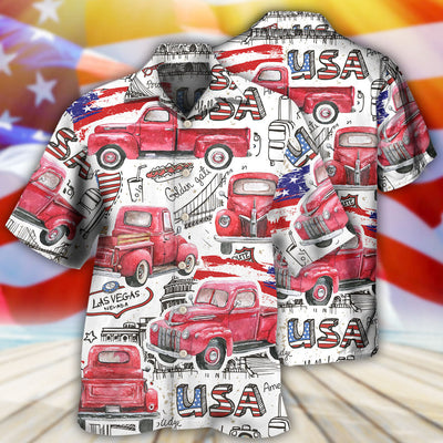 Truck Red USA Flag Independence Day - Hawaiian Shirt - Owls Matrix LTD