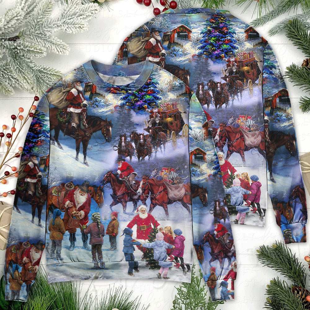 Christmas Santa Cowboy Love Children - Sweater - Ugly Christmas Sweaters - Owls Matrix LTD