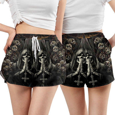 Skull Grim Reaper Dark - Women's Casual Shorts - Owls Matrix LTD