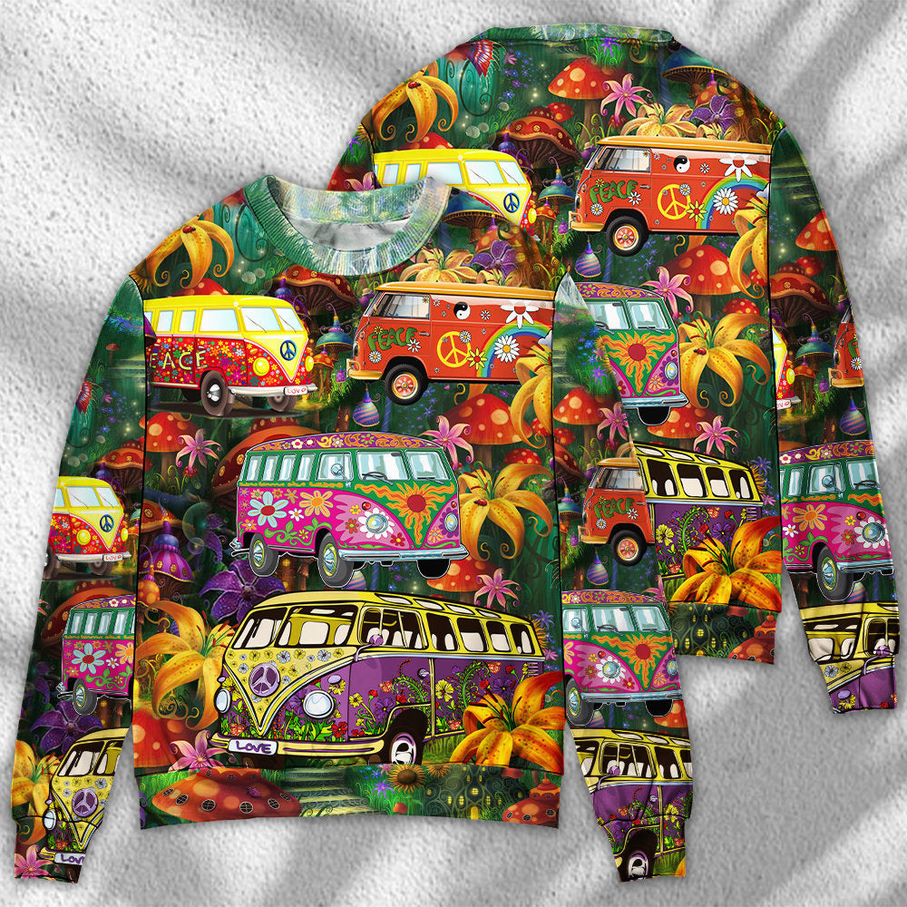 Hippie Bus Peace Life Colorful Style - Sweater - Ugly Christmas Sweaters - Owls Matrix LTD