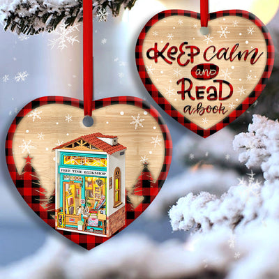 Bookstore Christmas Keep Calm And Read A Book - Heart Ornament - Owls Matrix LTD